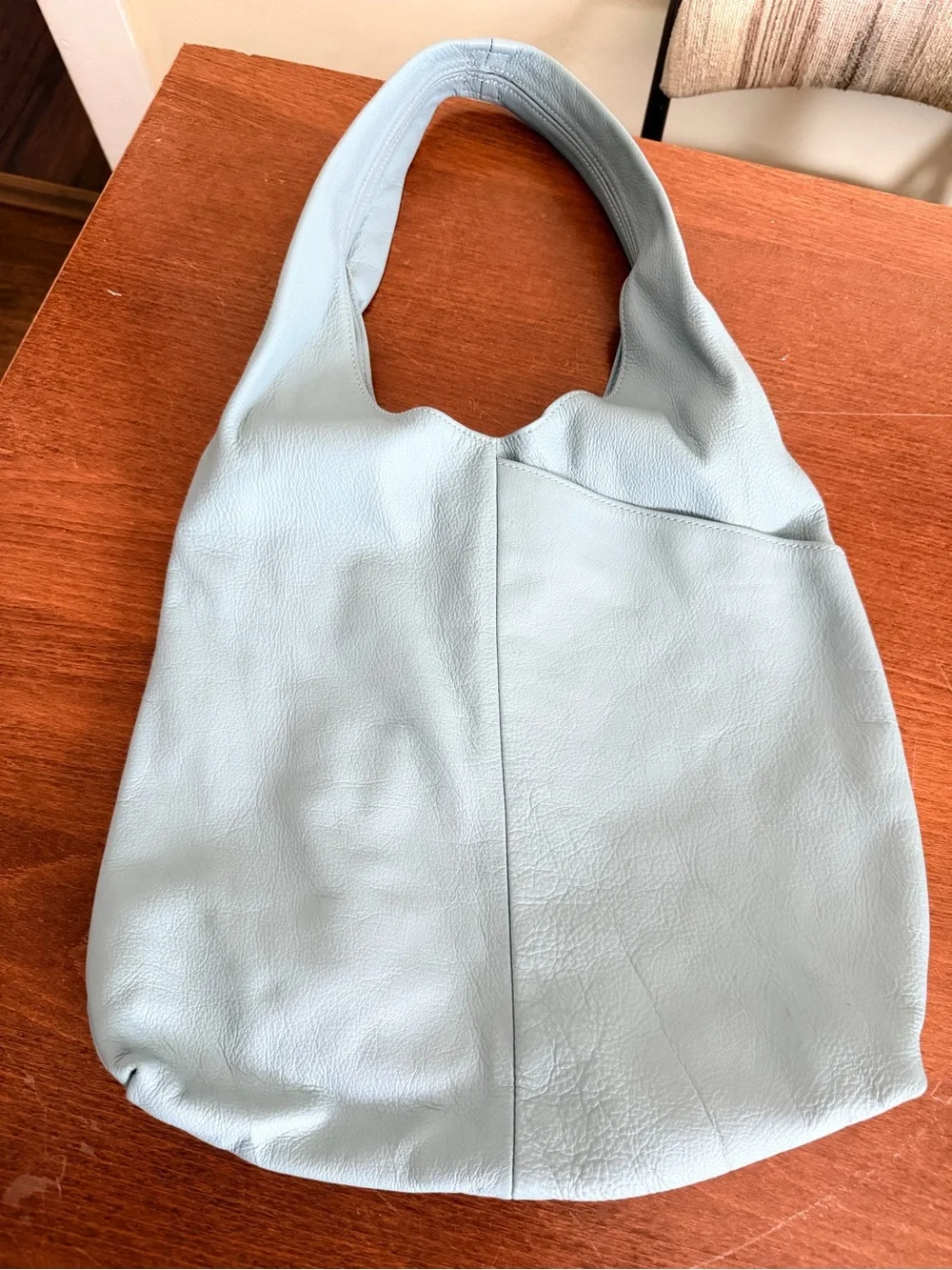 Soft Blue Green Grey Leather Hobo Bag - Women's Shoulder Tote